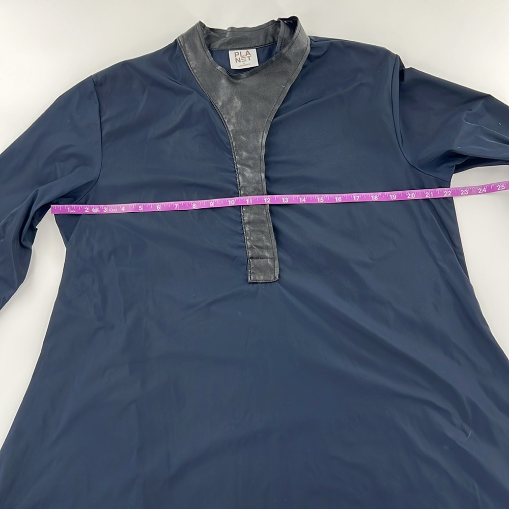 Planet‎ By Lauren G Navy blue Asymmetrical Tunic steampunk faux leather trim  2 - Picture 4 of 9